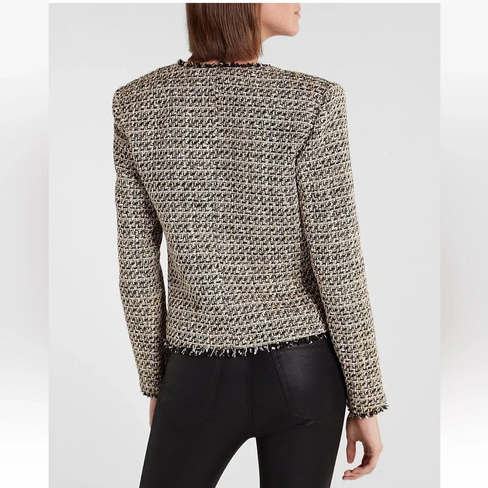 NWT Express Gold Metallic Chic Tweed Jacket - Size XL